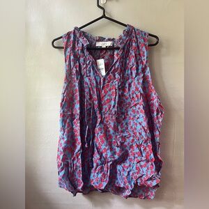 LOFT Blue and Red Floral Top